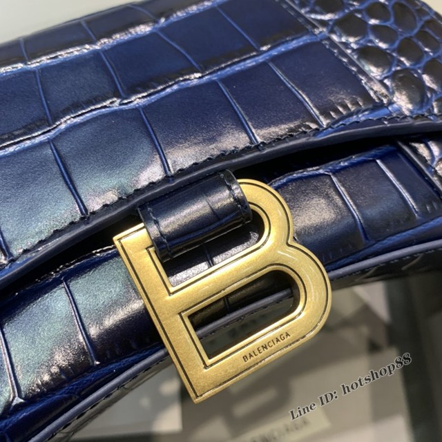 Balenciaga專櫃新款mini號手提肩背女包原單沙漏包 巴黎世家海軍藍鱷魚沙漏包 fyj1406